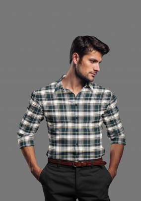Green Cotton Checkered Full Sleeves Shirt