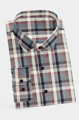 Grey Cotton Checkered Full Sleeves Shirt 0