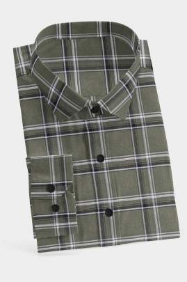 Olive Green Cotton Checkered Full Sleeves Shirt 0