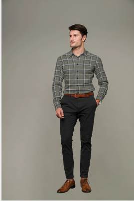 Olive Green Cotton Checkered Full Sleeves Shirt 2