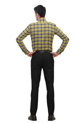 Yellow with Navy Blue Cotton Checkered Full Sleeves Shirt 1